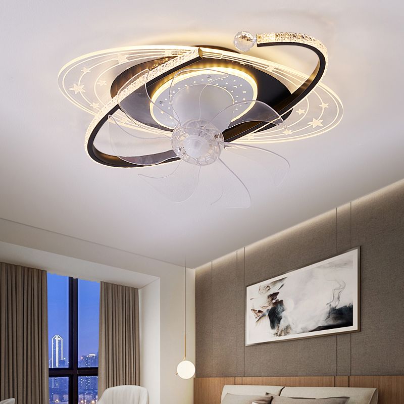 Oval Shape Metal Ceiling Fans Kid Style 3 Lights Ceiling Mount Fan Fixture