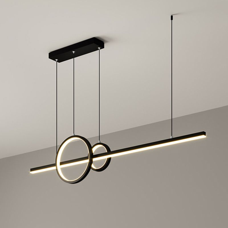 Linear and Ring Island Lamp Minimalistic Acrylic Black LED Suspension Light for Dining Room