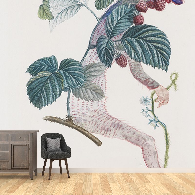 Dali Plant Painting Mural Decal Surrealism Smooth Wall Decor in Green for Living Room