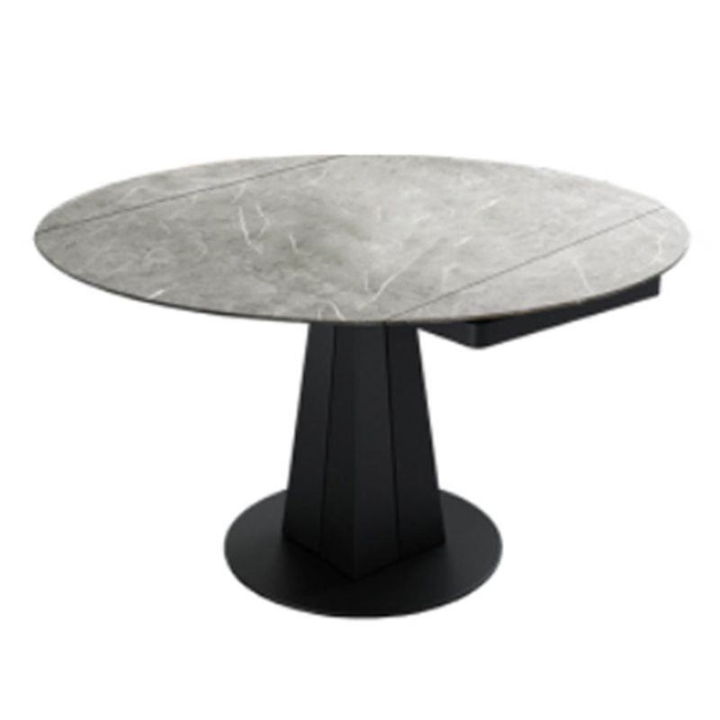 Moderner runder Esstisch Sinterstein Tisch mit schwarzer Sockelbasis, 47,2 "L x 32,7" W x 30 "H