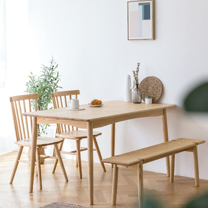 Mesa de comedor de madera rectangular en la naturaleza Mesa de madera de ceniza moderna con 4 patas