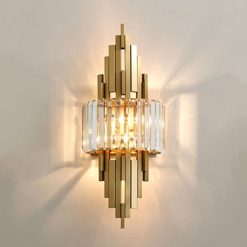 Gold Geometric Wall Lamp in Modern Creative Style Stainless-Steel Wall Light with Crystal Shade