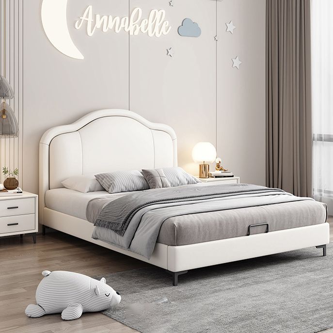 Faux Leather Upholstered Bed with Footboard Princess Panel Headboard Pine Bed