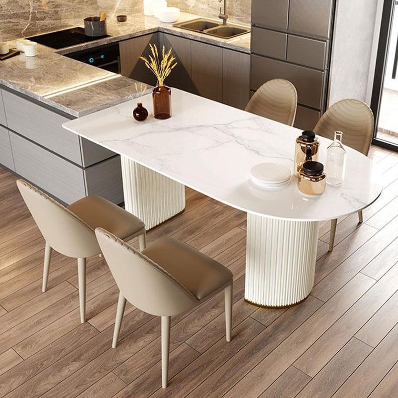 Freeform Sintered Stone Top Table for Restaurant Luxury Table with Double Pedestal