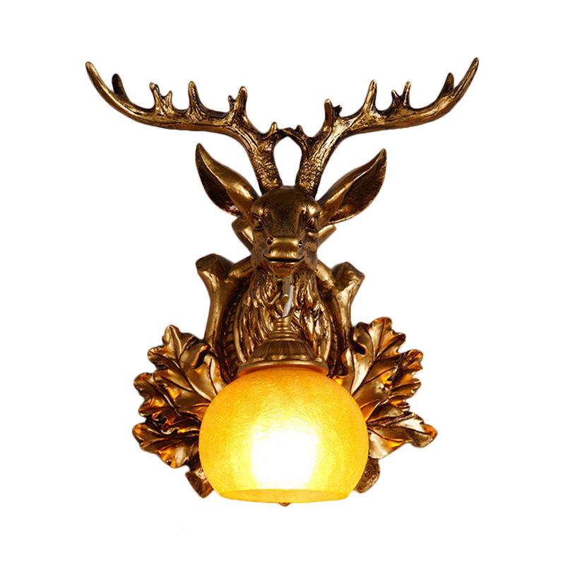Dome Amber Glass Sconce Lighting Rural 1 Lampada da monte a muro di salotto con piastra posteriore di cervo oro, largo 12 "/19,5"