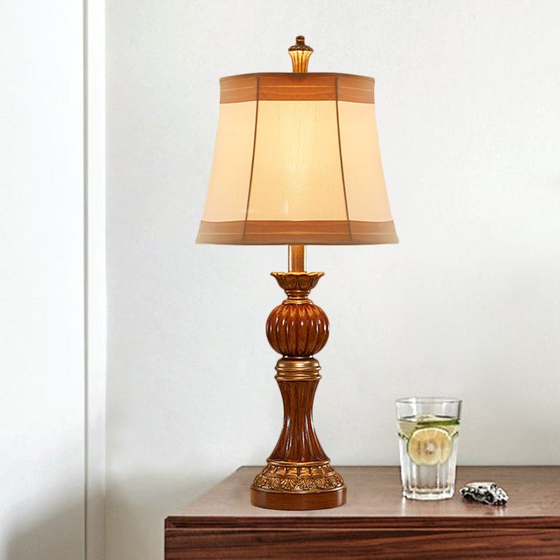 Lampada da scrivania con base a balaustra marrone Lampada da comodino per sala studio in resina vintage con 1 lampadina con paralume in tessuto