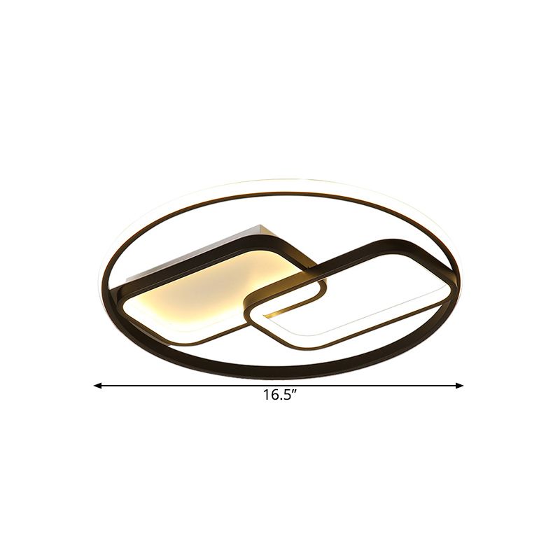 Ring and Rectangle Flush Mount Lamp Nordic Style Metal 16.5"/20.5" Wide LED Black Ceiling Flush, Warm/White Light