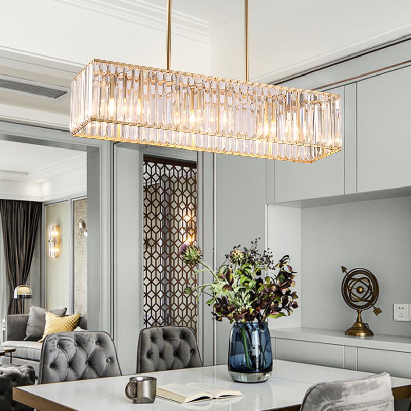 Crystal Cuboid Island Light Fixture Modern Chandelier 3 Light Island Light Fixtures