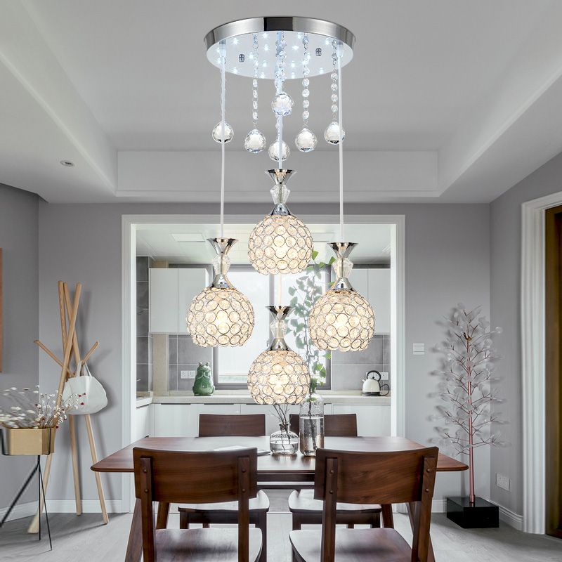 Crystal Ball Shade Multi-Light Pendant Modern 4-Bulb Ceiling Suspension Lamp for Dinner