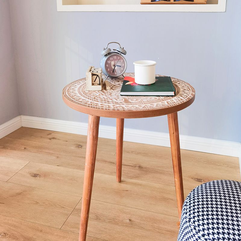 Metal / Wood 3 Legs End Table Natural/ Black Round Wood Side End Table