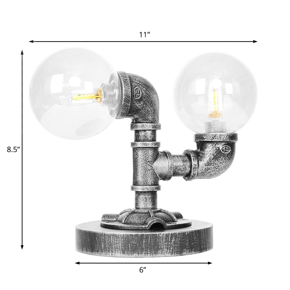 Tarea de sombra redonda de vidrio transparente/ámbar iluminación vintage estilo 2 luces lámpara de escritorio de cafetería en plata antigua/bronce