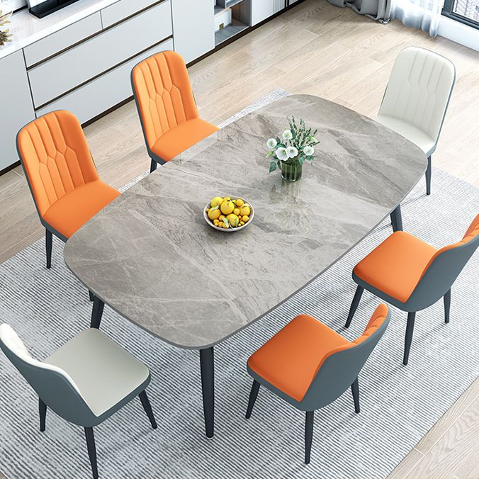 Stone Rectangle Dining Table Modern Metal Black Frame Tripod Dining Table