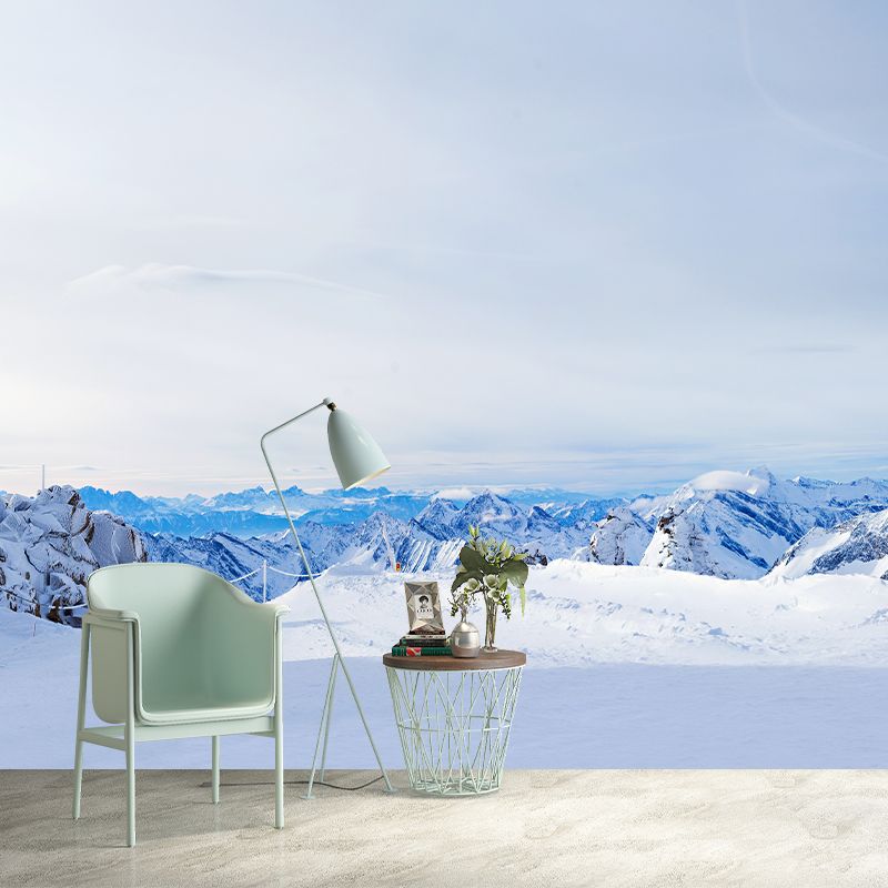 Washable Snowy Mountain Road Murals Custom Modern Style Wall Decor for Living Room