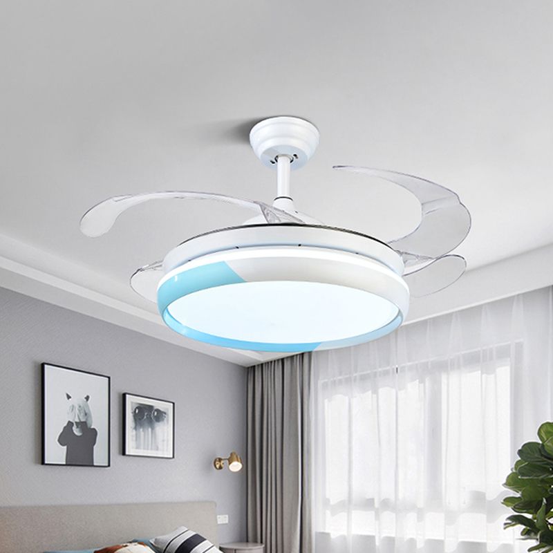 20 "Wijd ronde ronde acrylhangende ventilatorlicht Modernisme LED Semi Flush Mount Lighting voor woonkamer, 4 messen