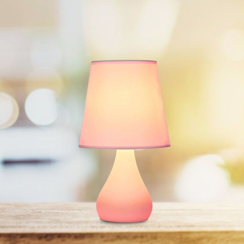Lampada da tavolo con urna in ceramica stile nordico a 1 testa lampada da lettura notturna blu/rosa con paralume in tessuto