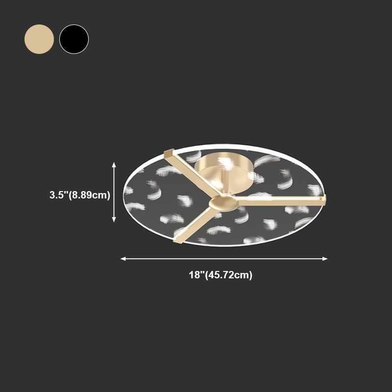 Round Shape LED Feather Ceiling Lamp Modern Aluminium 1 Light Flush Mount for Bedroom
