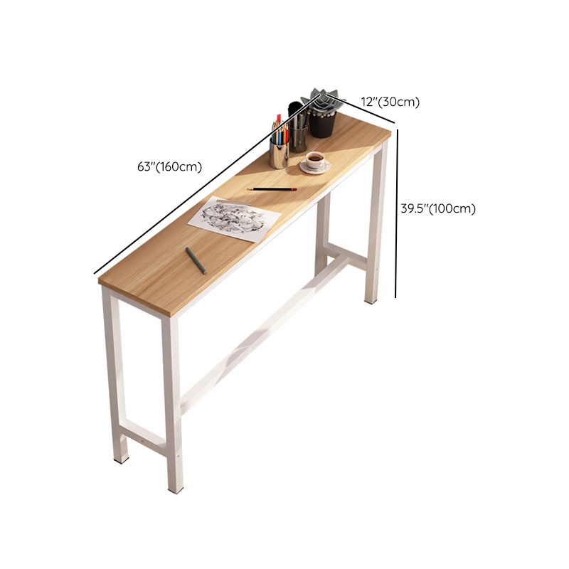 Industrial Metal Trestle Base Bar Table Rectangle Wood Top Counter Height Table