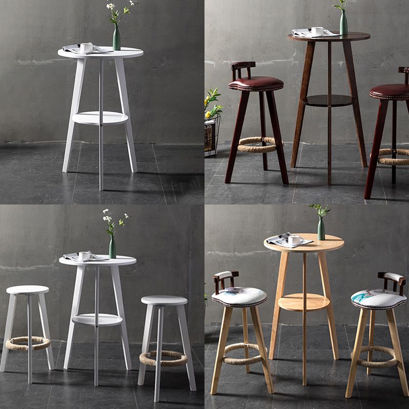 Modern Style Round Bar Table Wood Top Pub Table for Dining Room