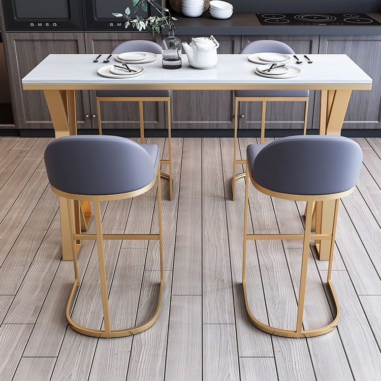 Glam 1/3/5/7 Pieces Bar Table Set Rectangle Stone Counter Table with Stools for Kitchen