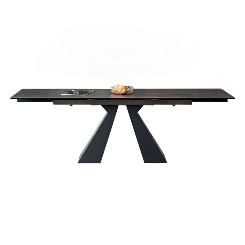 Rectangle Traditional Luxury Dining Table Grey Sintered Stone Table with Double Pedestal