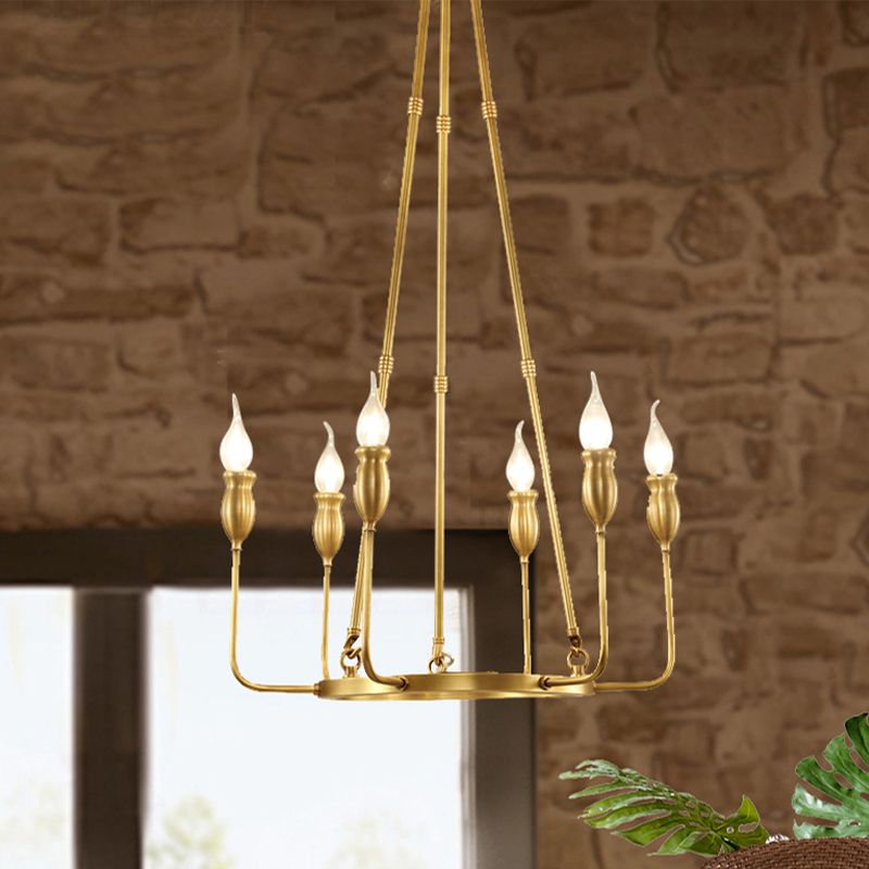 Candlestick Dining Table Suspension Lamp Retro Metal 6/8-Light Gold Chandelier Pendant Light with Adjustable Hanging Rod