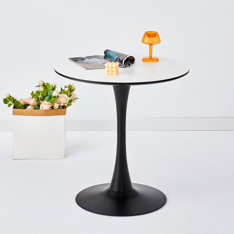 Mesa de comedor redonda moderna de metal, mesa interior con tapa de madera y base de tulipán