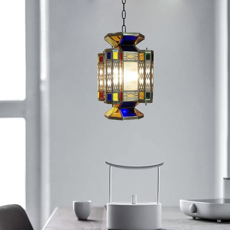 Textured Glass Lantern Ceiling Light Decorative 3 Bulbs Restaurant Chandelier Lighting in Brass