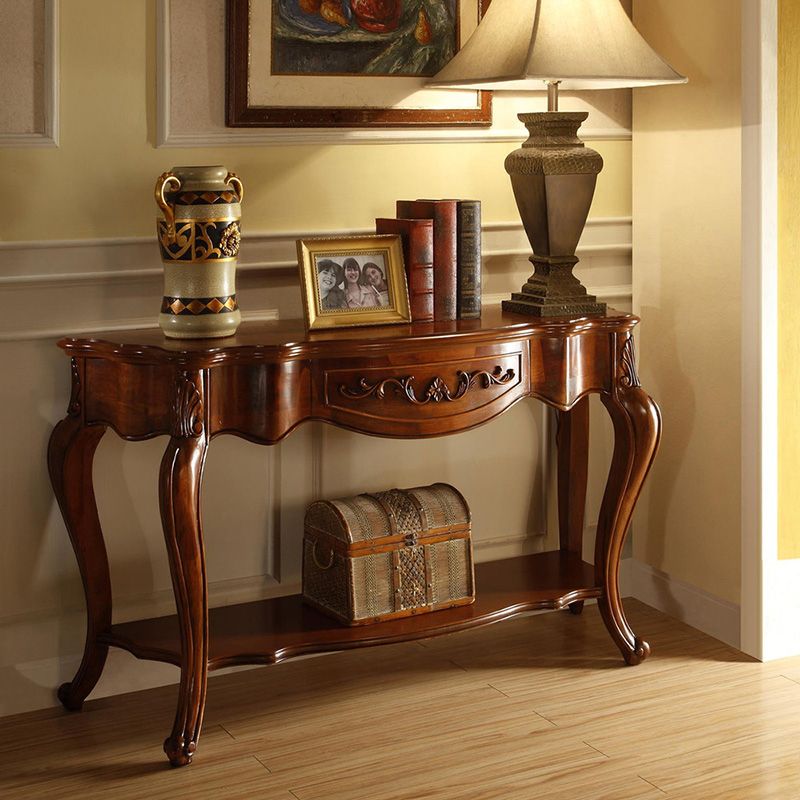Solid Wood 31.49" H/33.46" H Dark Brown Table for Hall Free Form