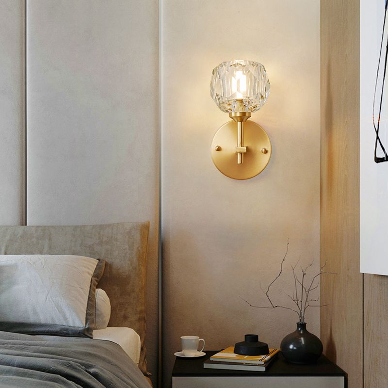 Modern Metal Wall Light Globe Gold Wall Sconce with Crystal for Living Room