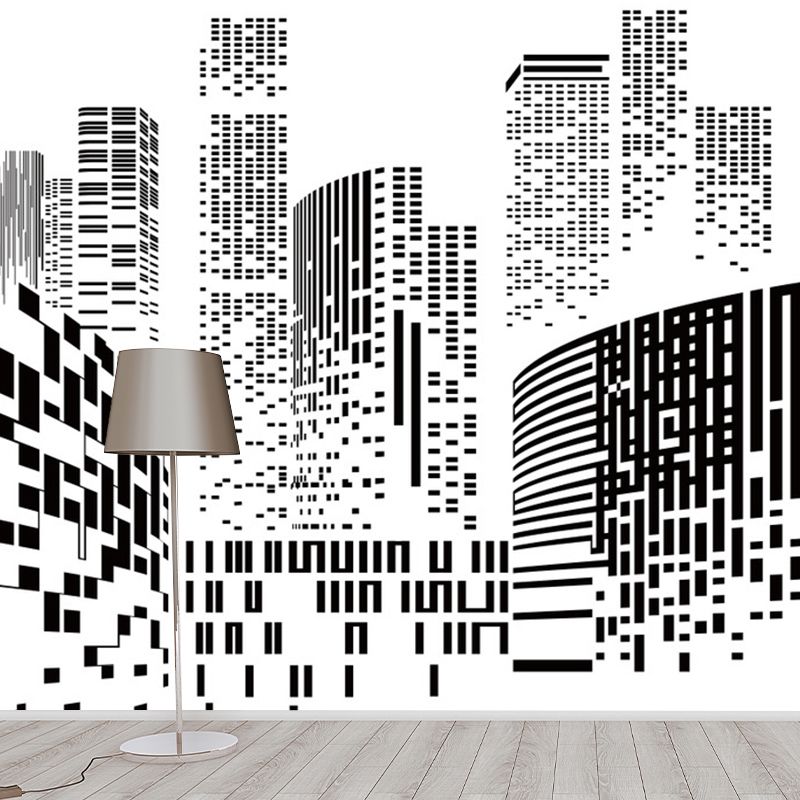 Modern City Wall Mural Decal for Office Room, Personalized Size Wall Decor in Black and White