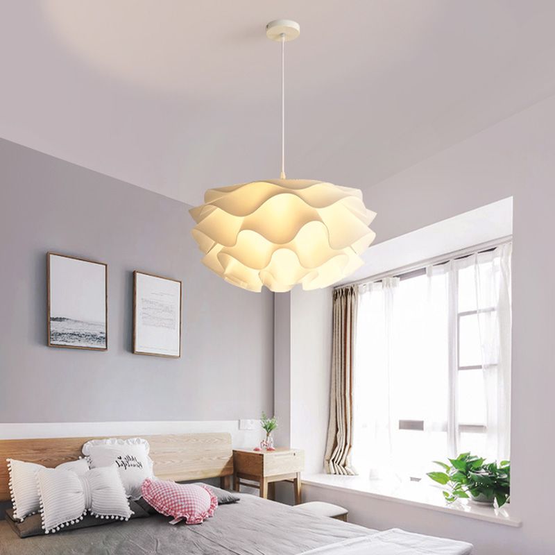 Simple Flower Pendant Light Fixture Acrylic Bedroom Pendant Ceiling Light in White