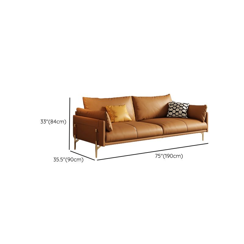 Glam Genuine Leather Living Room Pillow Top Arm Pillows Orange Seating