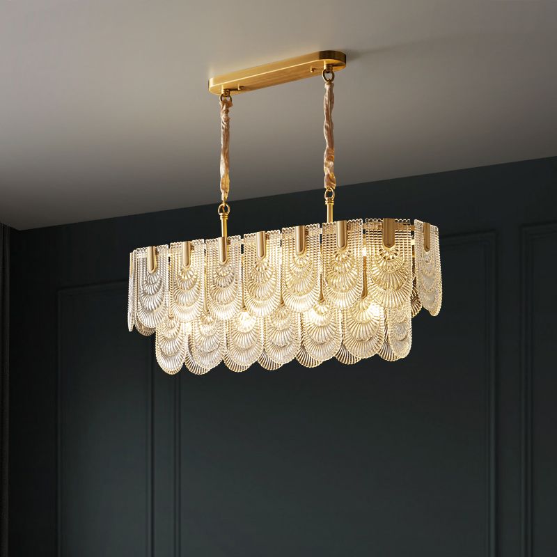 Modern Metal Pendant Light Oval Shape Island Light with Glass Shade for Living Room