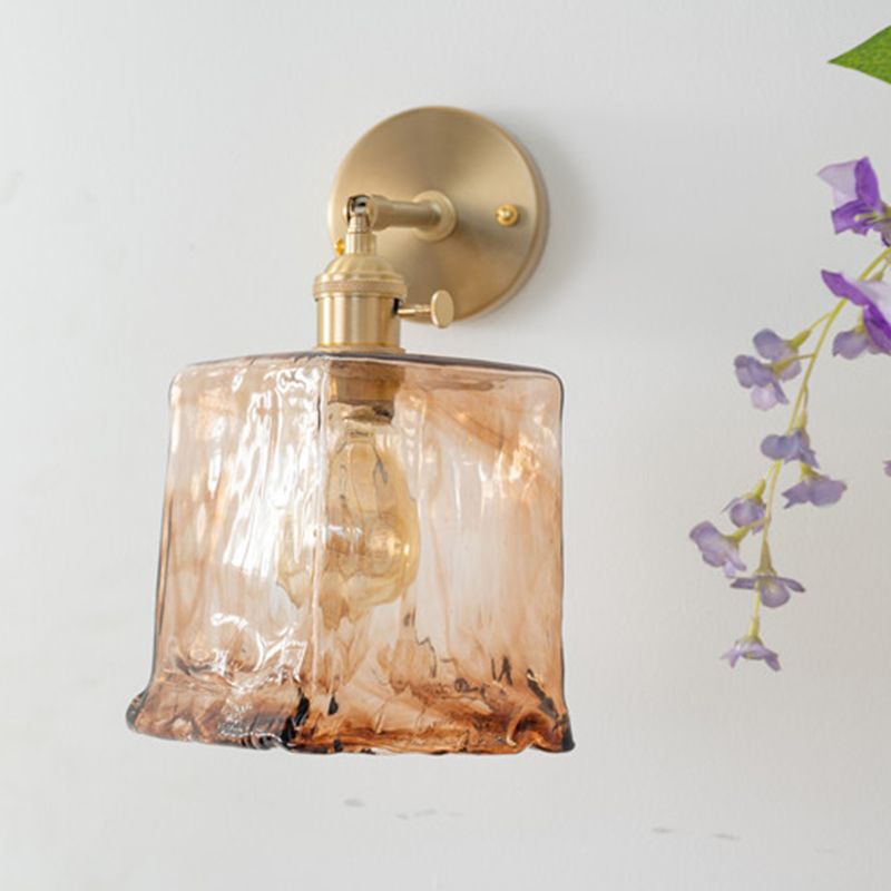 Gold Modern Metal Wall Sconce Geometric Shape Sconce Lights with Glass Shade