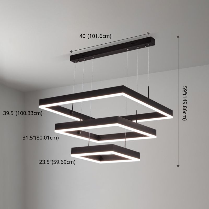 Luce a sospensione nera metallica quadrata al soffitto a led contemporanea per soggiorno