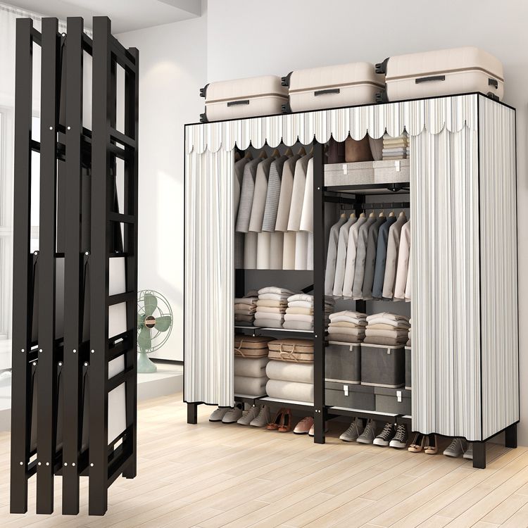 Stainless Steel Frame Wardrobe Armoire Modern Style Wardrobe Cabinet with Clothing Rod