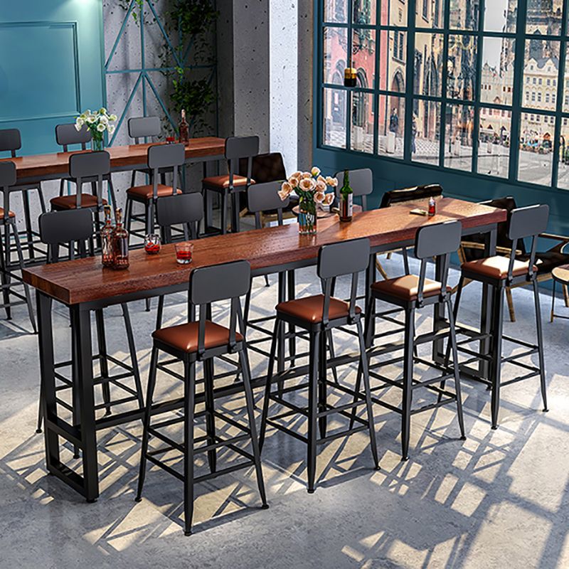 Rectangle Brown Indoor Event and Cocktail Table Trestle Wood Bar Height Pub Table