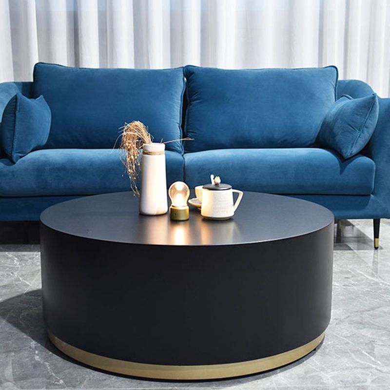 Modern Wood Coffee Table with Drawers Cocktail Table Round in Black