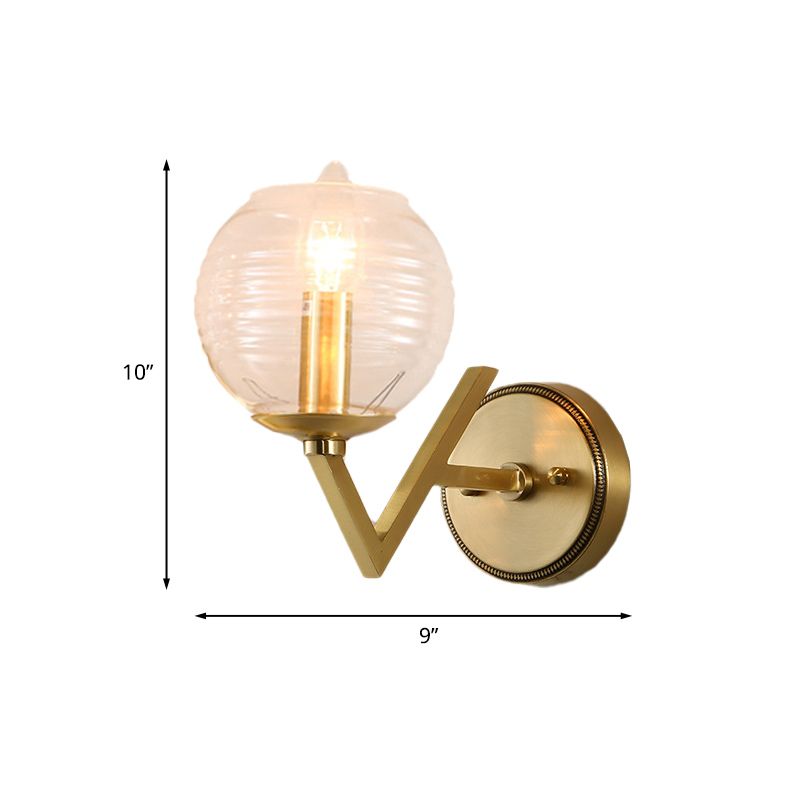 Colonialismo global de vidrio acanalado Conacalismo 1/2 Corredor Luz de pared en oro con brazo de metal de forma V