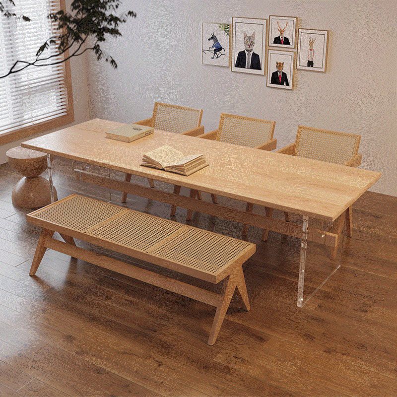 Solid Wood Trestle Base Table Modern Furniture in Natural for Restaurant