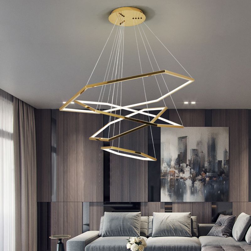 Stainless Steel Hexagon LED Suspension Lamp Minimalist Gold Chandelier for Living Room