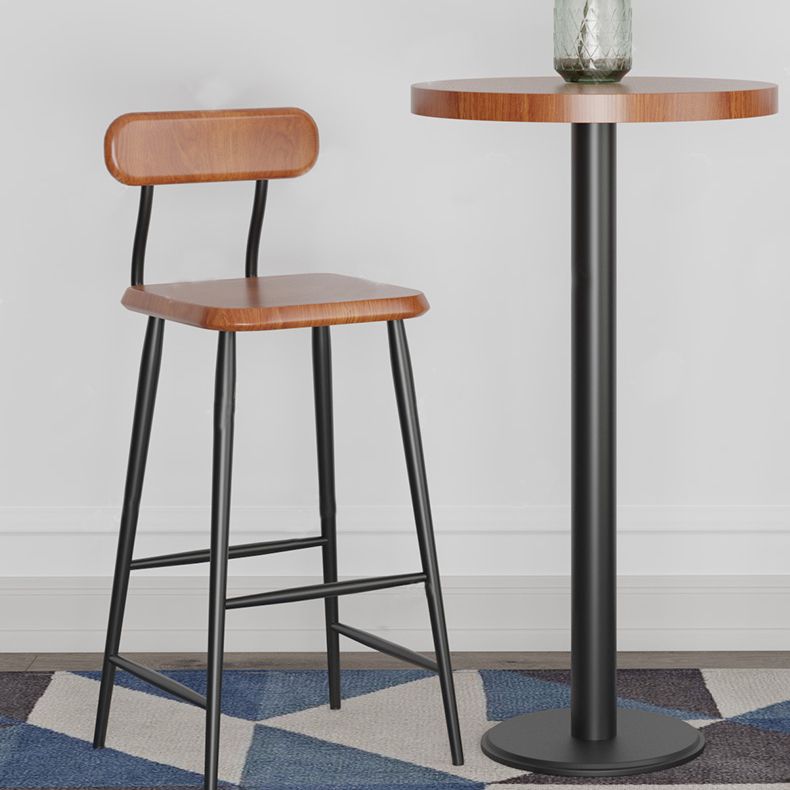 Industrial Style Black Iron Bar Table Wood Brown Top Bistro Table with Pedestal