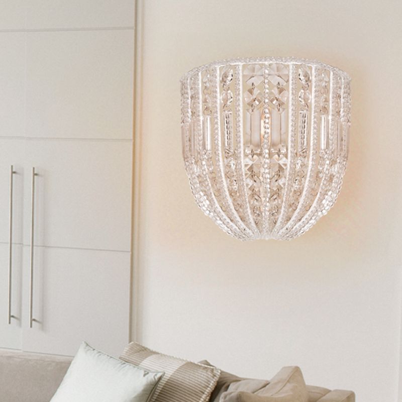 Elongated Dome Clear Crystal Wall Mounted Light Traditional 1 Light Living Room Sconce Light