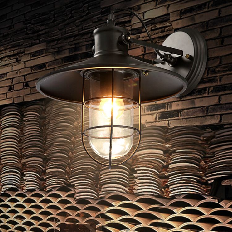 1 Light Flared Wall Mounted Light Fixture Industrial Style Metal Wall Sconce Lights in Black