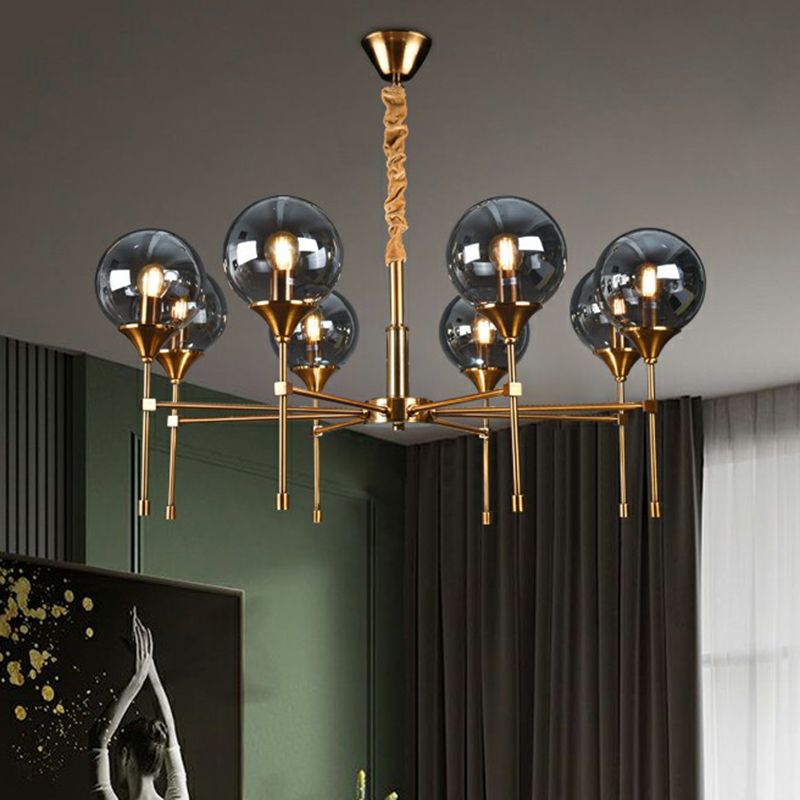 Post-Modern Ball Up Chandelier Glass Dining Room Suspension Light Fixture in Brass