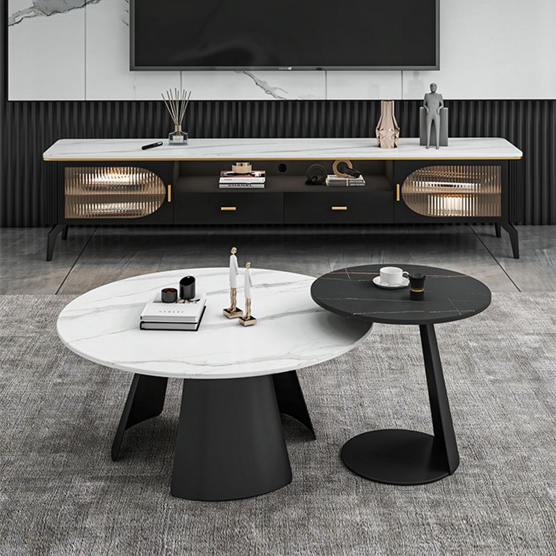White Round Coffee Table Slate Coffee Table Set with Black Legs
