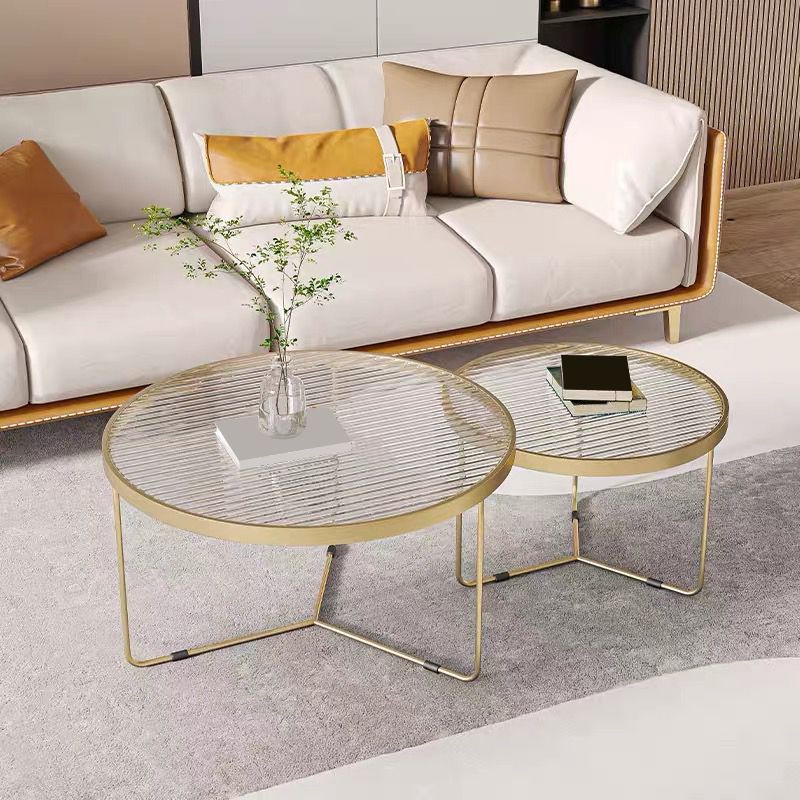 Glass Top Steel Coffee Table Round Minimalist Coffee Table for Living Room