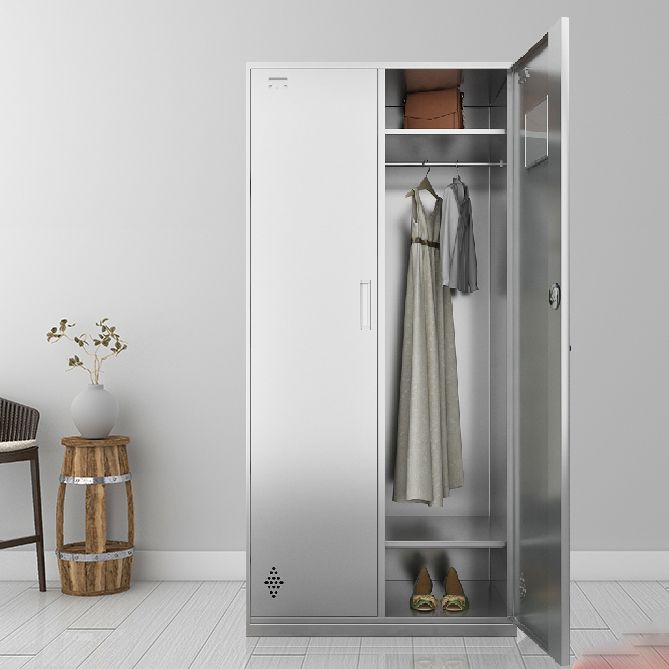 Chrome Metal Storage Cabinet Contemporary Cabinet with Hinged Doors