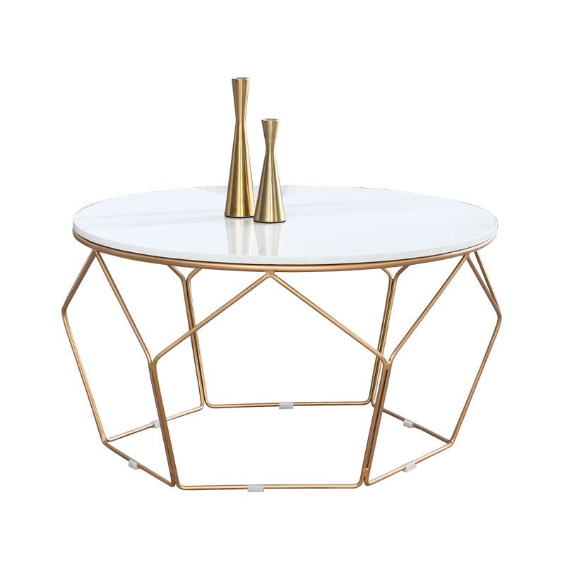 White Marble Frame 1 Coffee Table Modern Round Table for Living Room