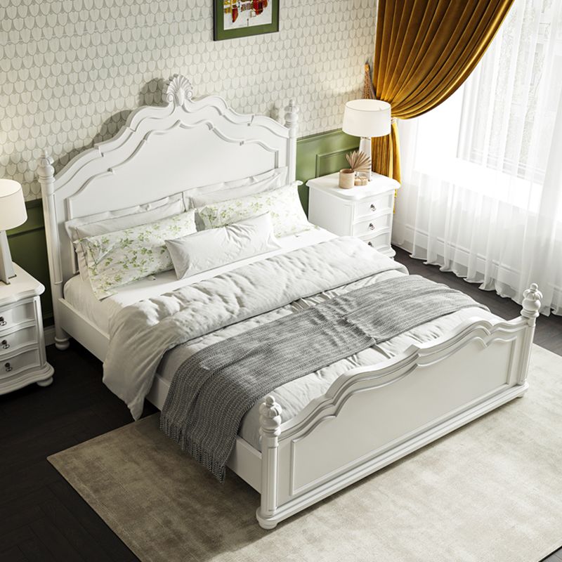 Victorian Standard Bed Solid Wood White Panel Bed with Headboard